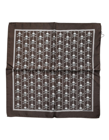 Dolce & Gabbana Brown Skull Silk Square Men Foulard Scarf