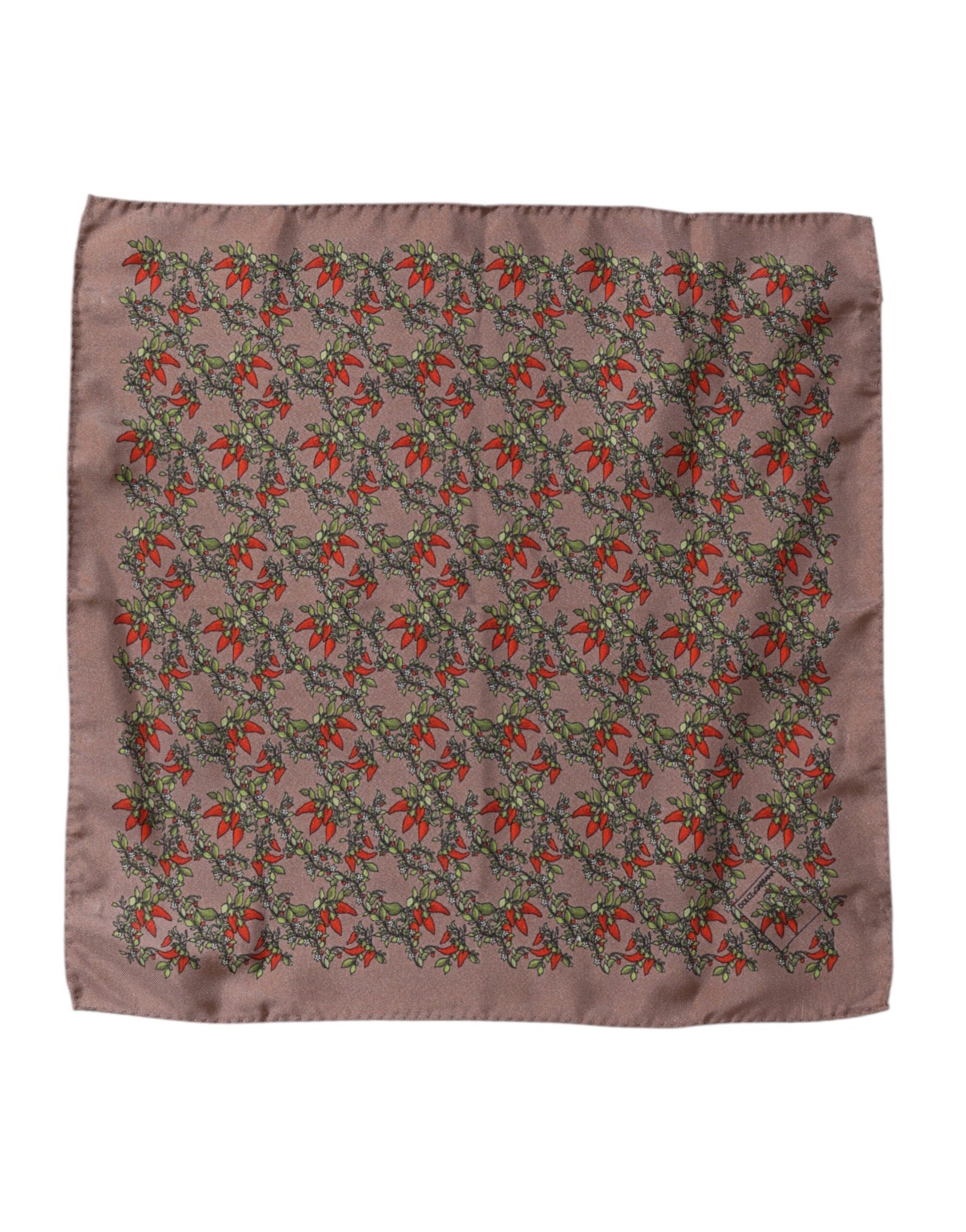 Dolce & Gabbana Brown Chilis Silk Square Men Foulard Scarf