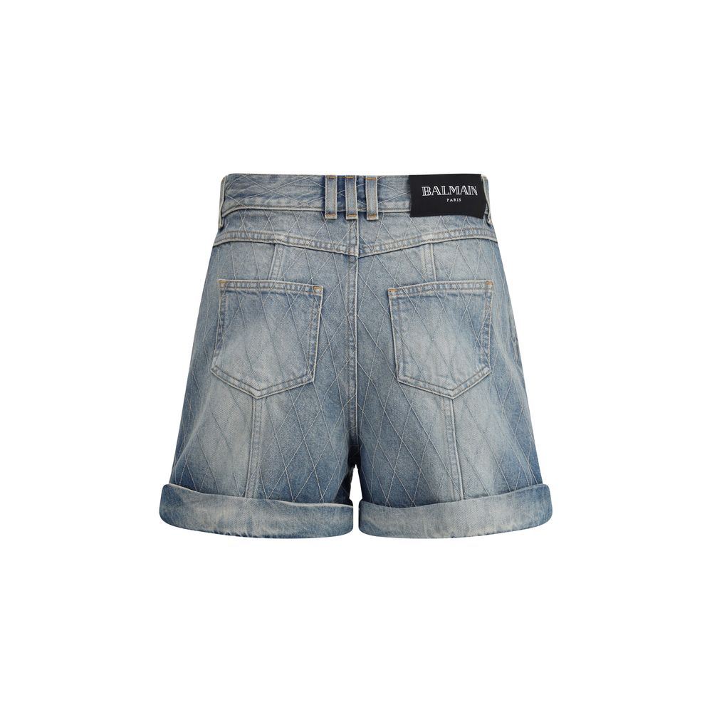 Balmain Light Blue Cotton Bermuda Shorts
