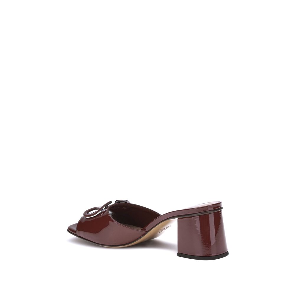 Valentino Garavani Bordeaux Calf Leather Bos Taurus Flat Sandals