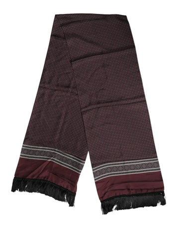 Dolce & Gabbana Maroon Dotted Silk Fringes Foulard Scarf