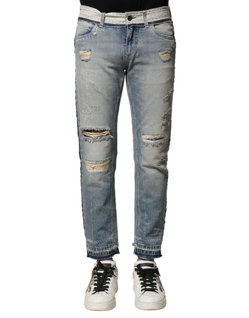 Dolce & Gabbana Light Blue Tattered Straight Men Denim Jeans