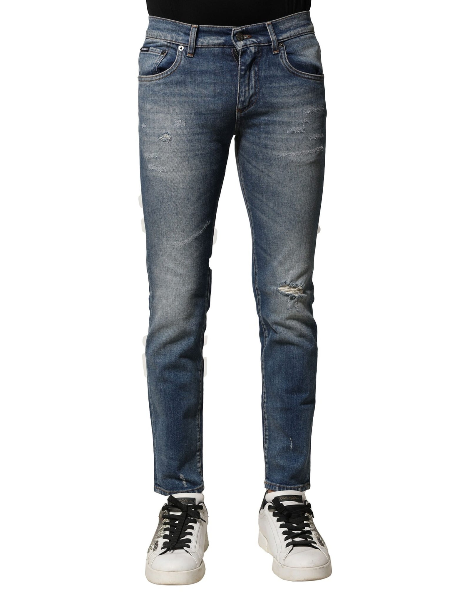 Dolce & Gabbana Blue Washed Cotton Slim Fit Men Denim Jeans