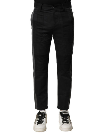 Dolce & Gabbana Black Gray Cotton Tapered Men Pants