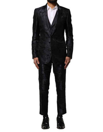 Dolce & Gabbana Black Jacquard 3 Piece Single Breasted Suit