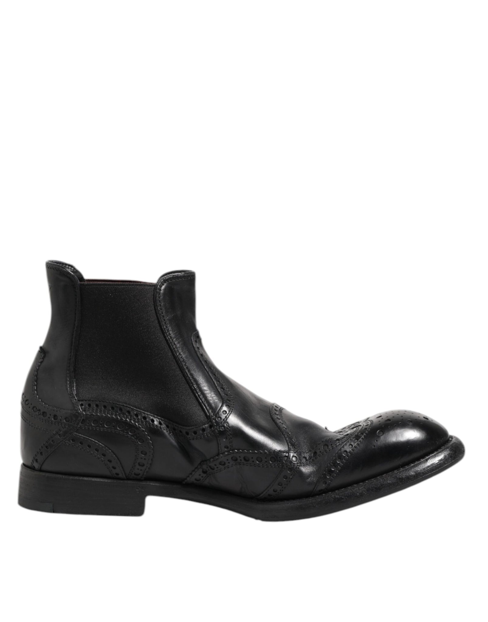 Dolce & Gabbana Black Leather Ankle Boots Slip On Shoes