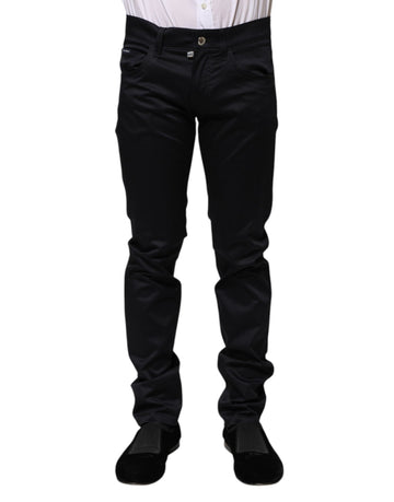 Dolce & Gabbana Black Cotton Skinny Mid Waist Pants