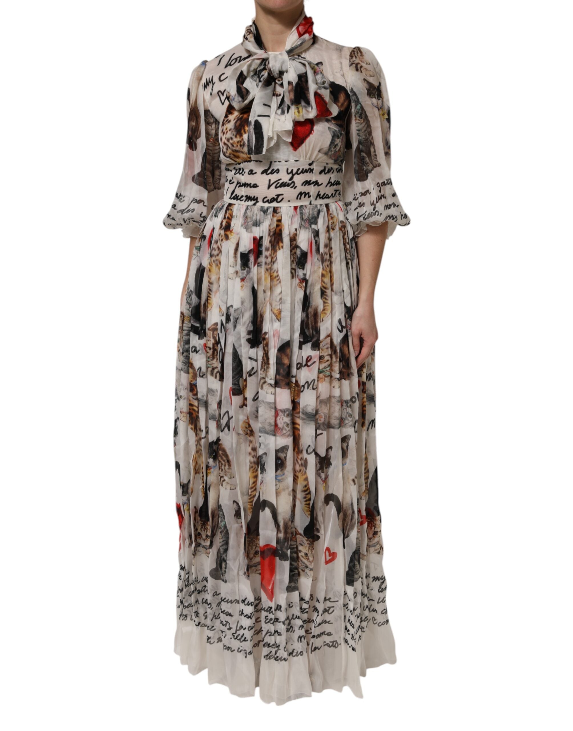 Dolce & Gabbana Multicolor Animal Print Silk Ascot Maxi Dress