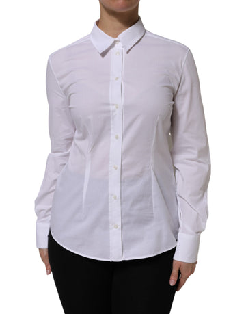 Dolce & Gabbana White Cotton Long Sleeves Collared Top Shirt