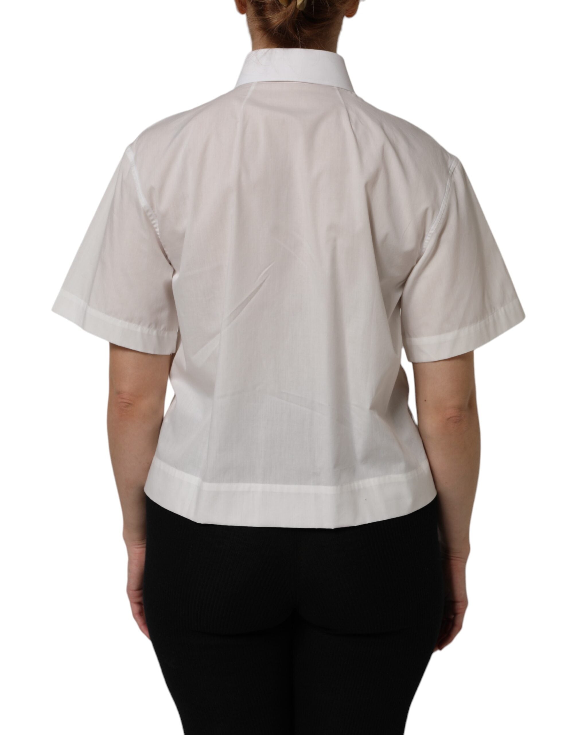 Dolce & Gabbana White Cotton Short Sleeves Collared Top Shirt
