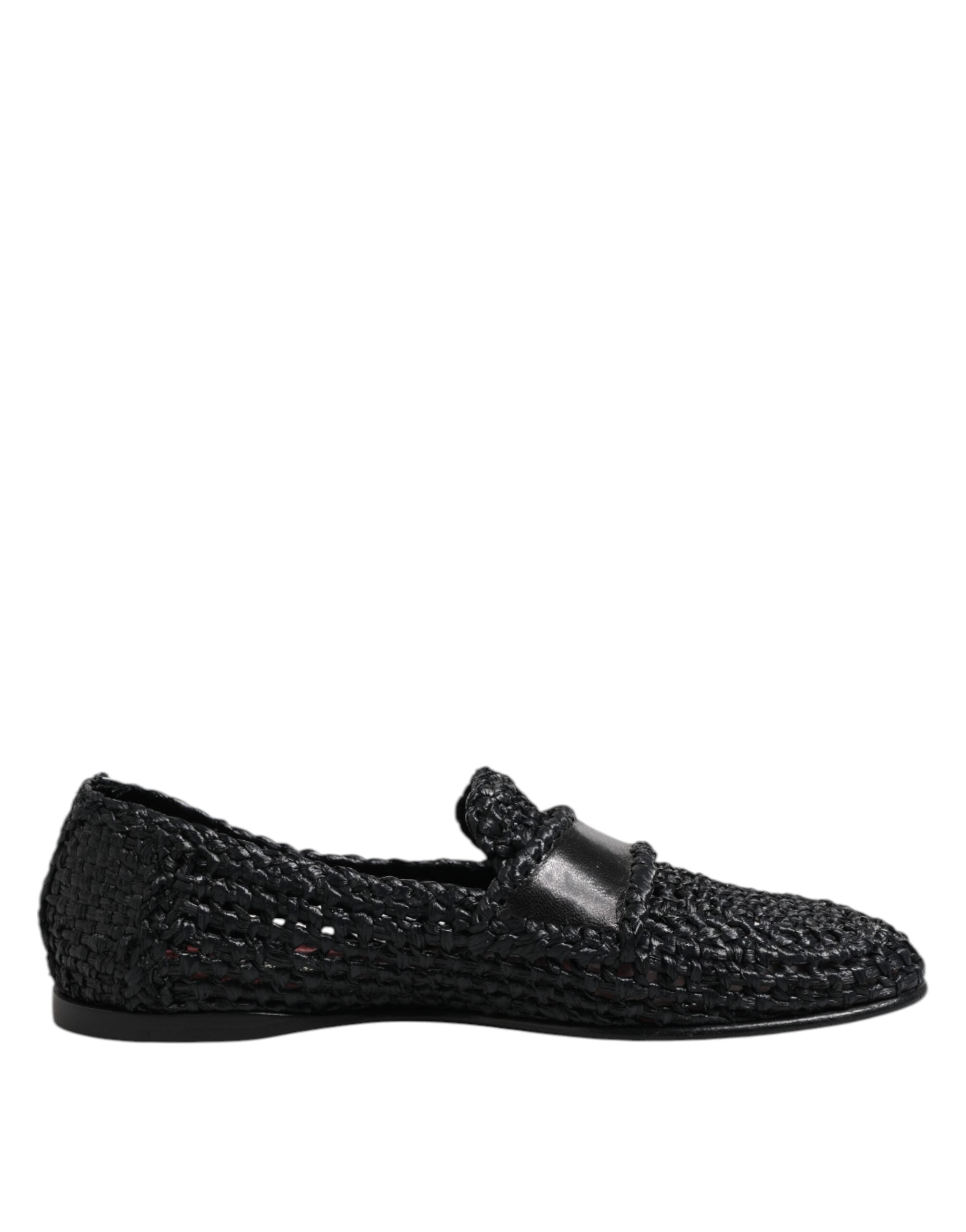 Dolce & Gabbana Black Woven Leather Slip On Loafers Men Shoes