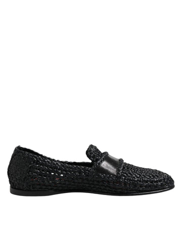 Dolce & Gabbana Black Woven Leather Slip On Loafers Men Shoes
