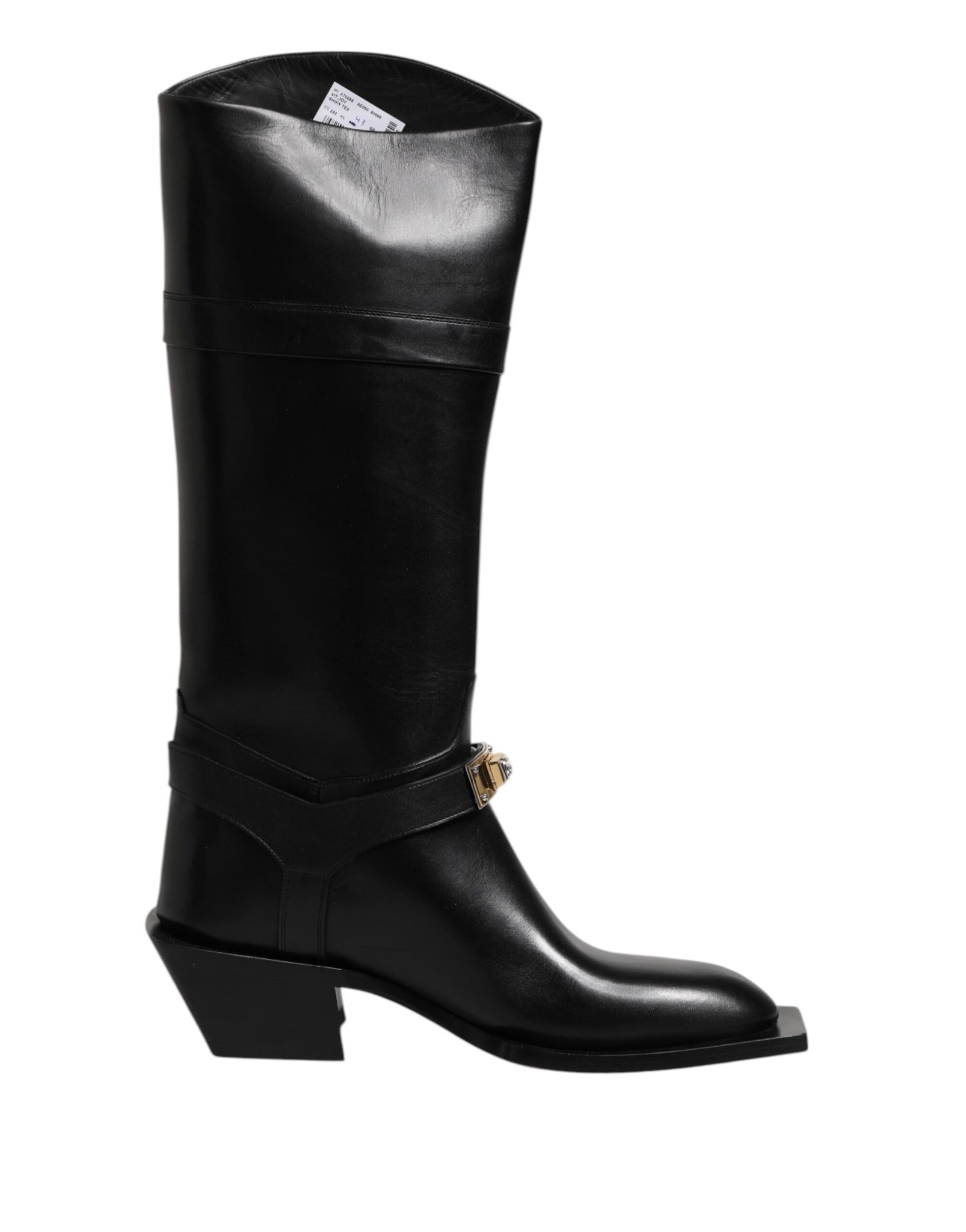 Dolce & Gabbana Black Leather High Boots Flats Shoes