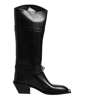 Dolce & Gabbana Black Leather High Boots Flats Shoes