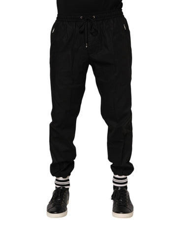 Dolce & Gabbana Black Cotton Logo Tape Men Jogger Pants