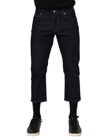 Dolce & Gabbana Dark Blue Cotton Logo Slim Fit Men Denim Jeans