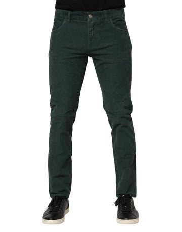 Dolce & Gabbana Green Cotton Corduroy Skinny Pants