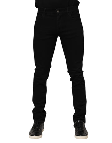 Dolce & Gabbana Dark Blue Cotton Logo Plaque GOLD Denim Jeans