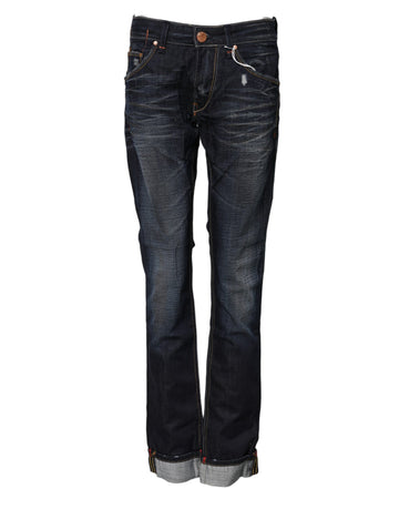 Acht Blue Washed Cotton Mid Waist Flared Denim Jeans