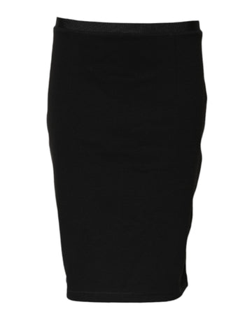 GF Ferre Black Polyester Pencil Cut Knee Length Skirt