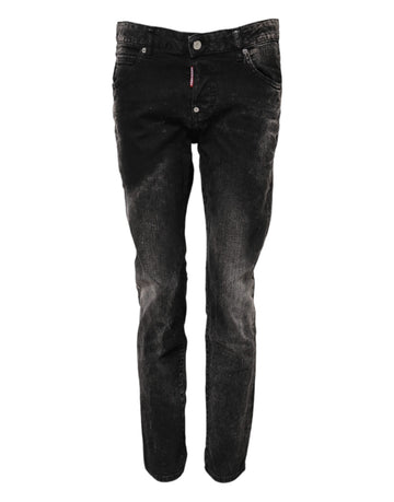 Dsquared² Black Washed Mid Waist Tapered Denim Jeans