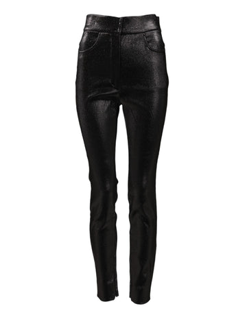 Dolce & Gabbana Black Cotton Stretch Silver Lurex Thread Pants
