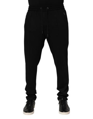 Dolce & Gabbana Black Viscose Skinny Logo Men Jogger Pants