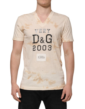 Dolce & Gabbana Beige Logo Print Short Sleeve V-neck T-shirt