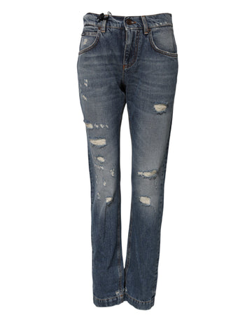 Dolce & Gabbana Blue Cotton Boyfriend Tattered Denim Jeans