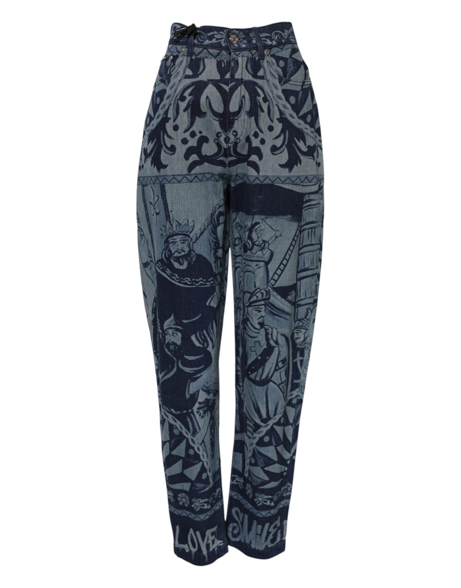 Dolce & Gabbana Blue Graphic Print Tapered Denim Jeans