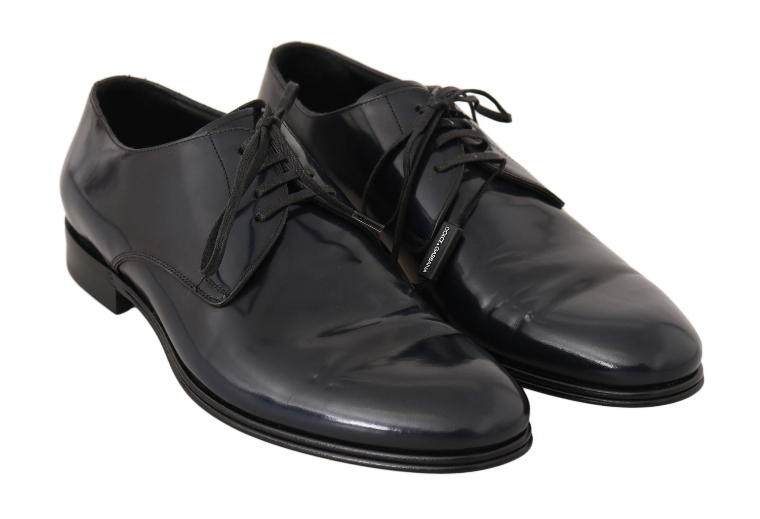 Dolce & Gabbana Blue Leather Dress Derby Formal Mens Shoes - Whispers Of Wisdom Clothing