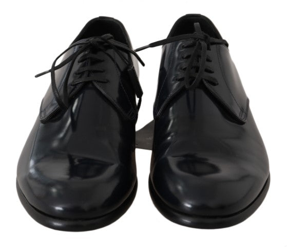 Dolce & Gabbana Blue Leather Polished Dress Derby Shoes - Whispers Of Wisdom Clothing