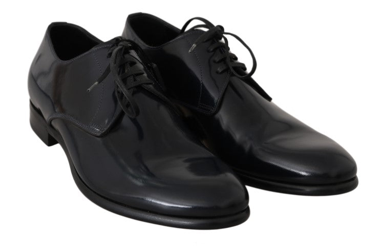 Dolce & Gabbana Blue Leather Polished Dress Derby Shoes - Whispers Of Wisdom Clothing