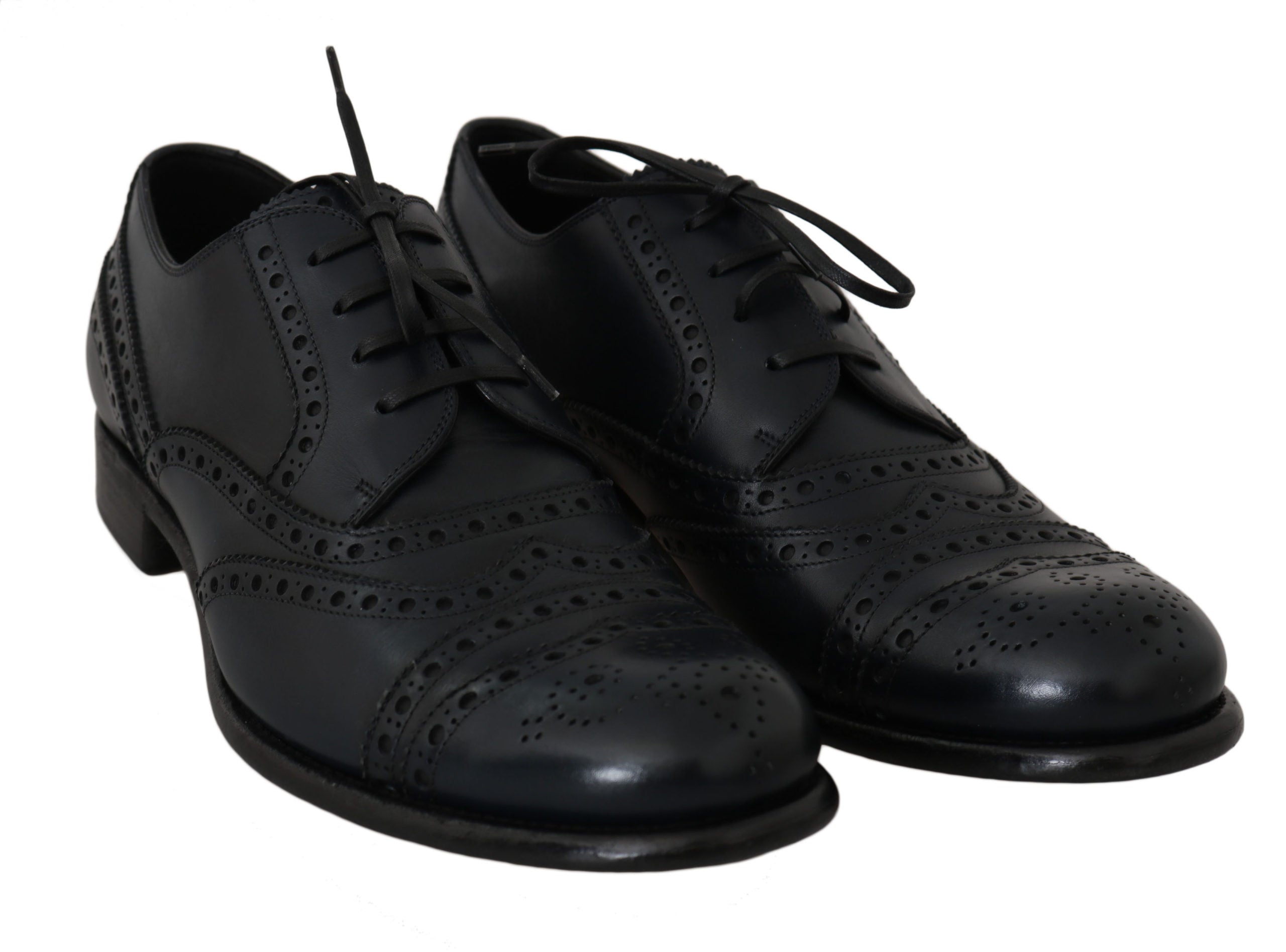 Dolce & Gabbana Dark Blue Leather Wingtip Oxford Dress Shoes - Whispers Of Wisdom Clothing