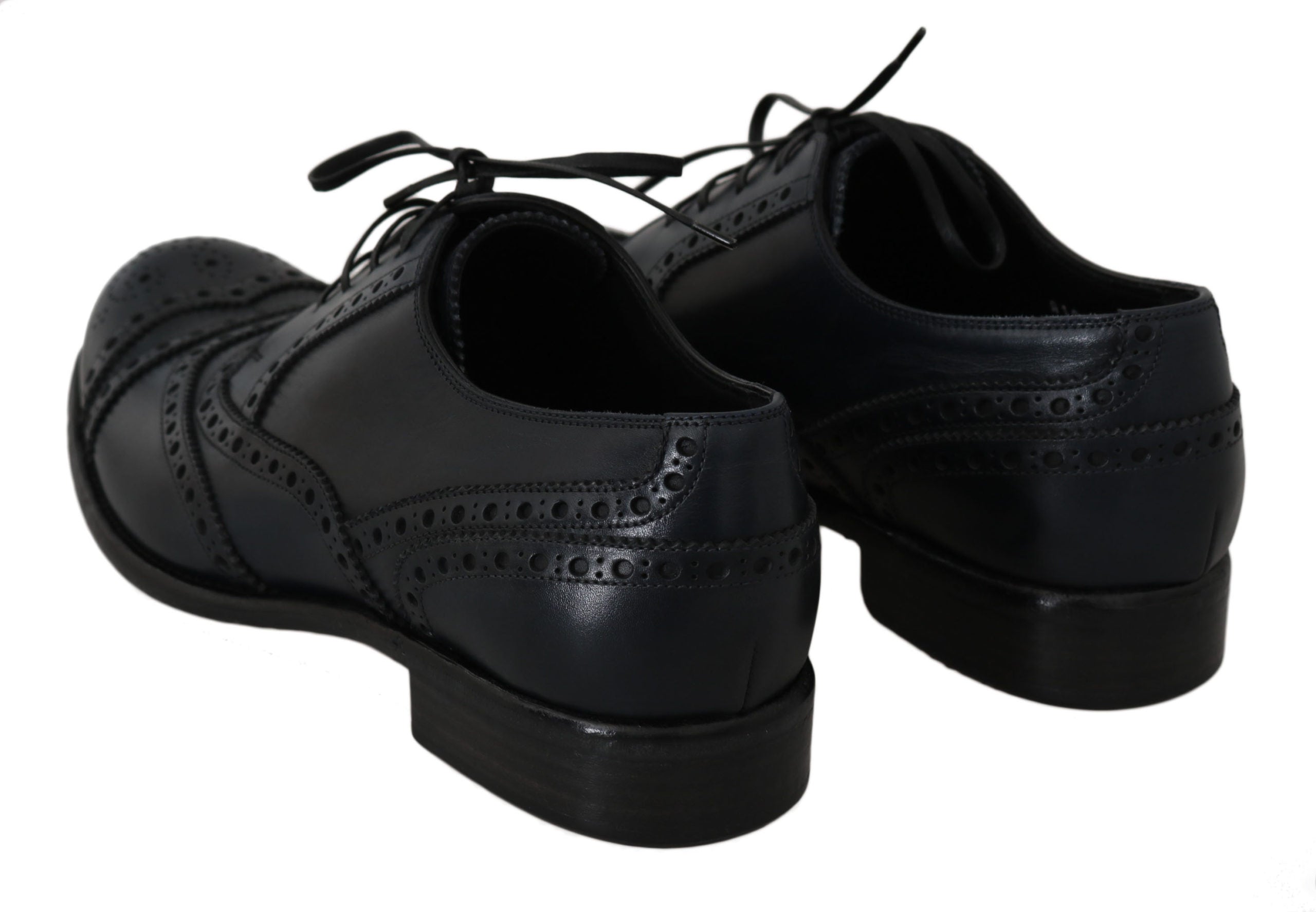 Dolce & Gabbana Dark Blue Leather Wingtip Oxford Dress Shoes - Whispers Of Wisdom Clothing