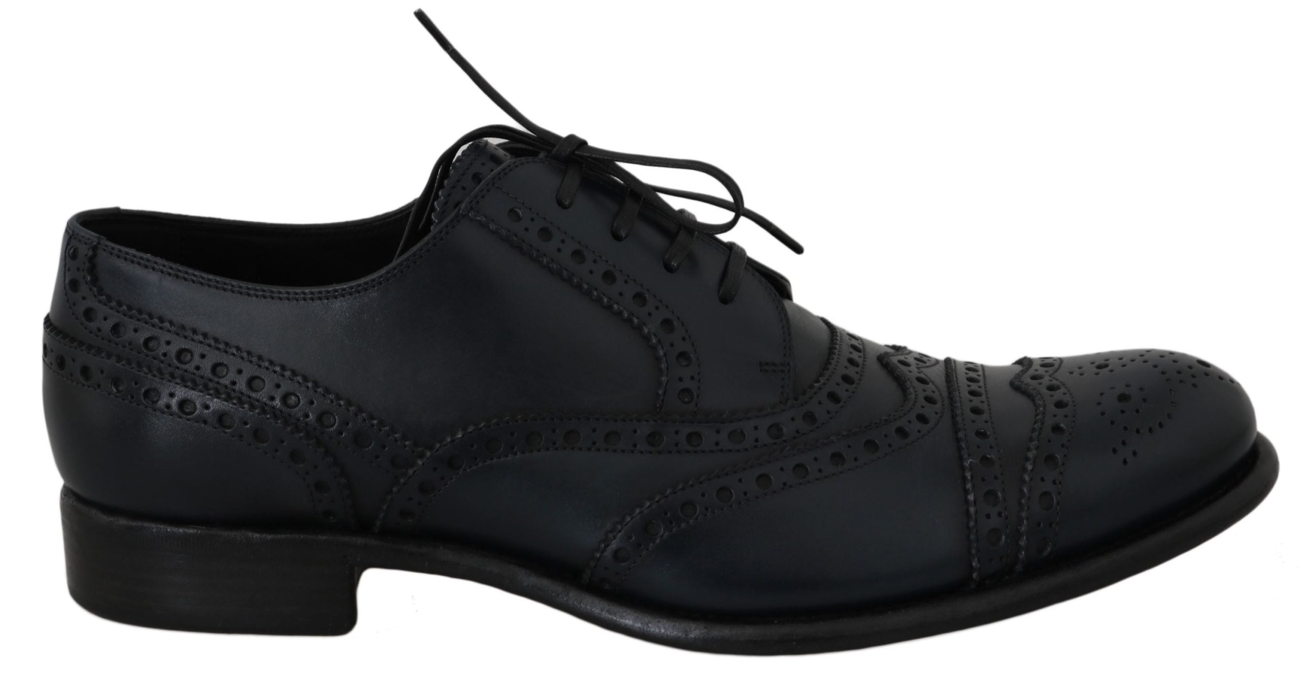 Dolce & Gabbana Dark Blue Leather Wingtip Oxford Dress Shoes - Whispers Of Wisdom Clothing
