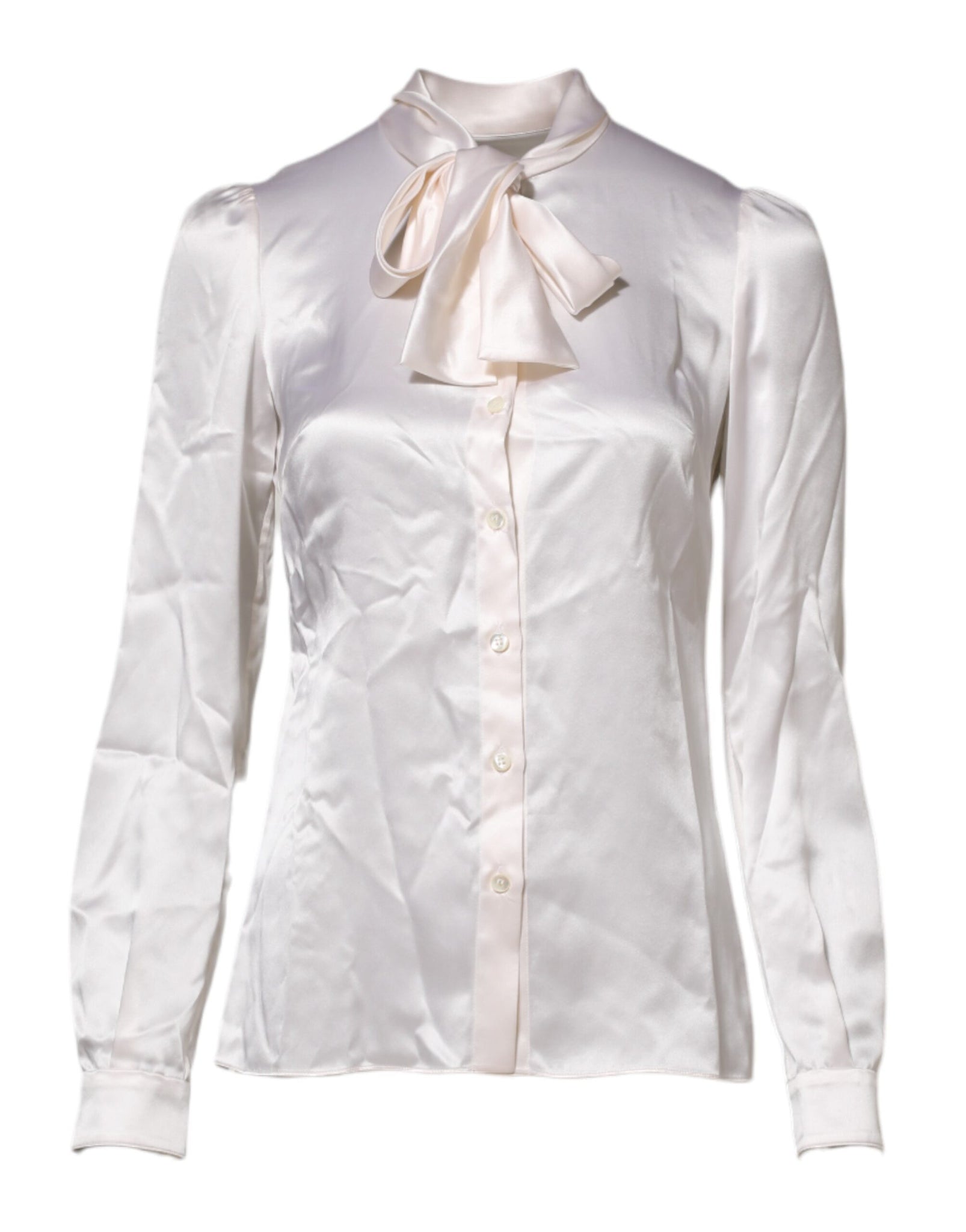 Dolce & Gabbana White Ascot Collar Long Sleeve Blouse Top