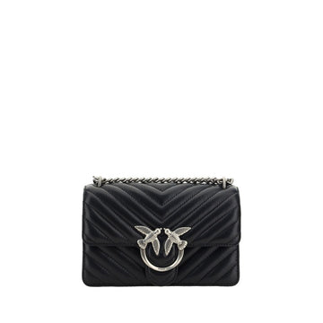PINKO Black Calf Leather Bos Taurus Shoulder Bag