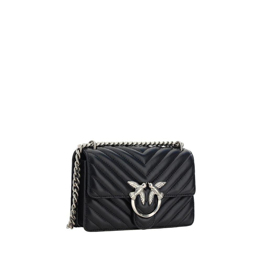 PINKO Black Calf Leather Bos Taurus Shoulder Bag