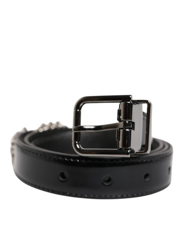 Dolce & Gabbana Black Embellished Metal Logo Buckle Belt