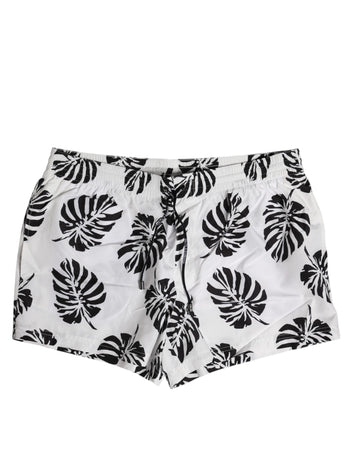 Dolce & Gabbana White Black Print Beachwear Shorts Swimwear