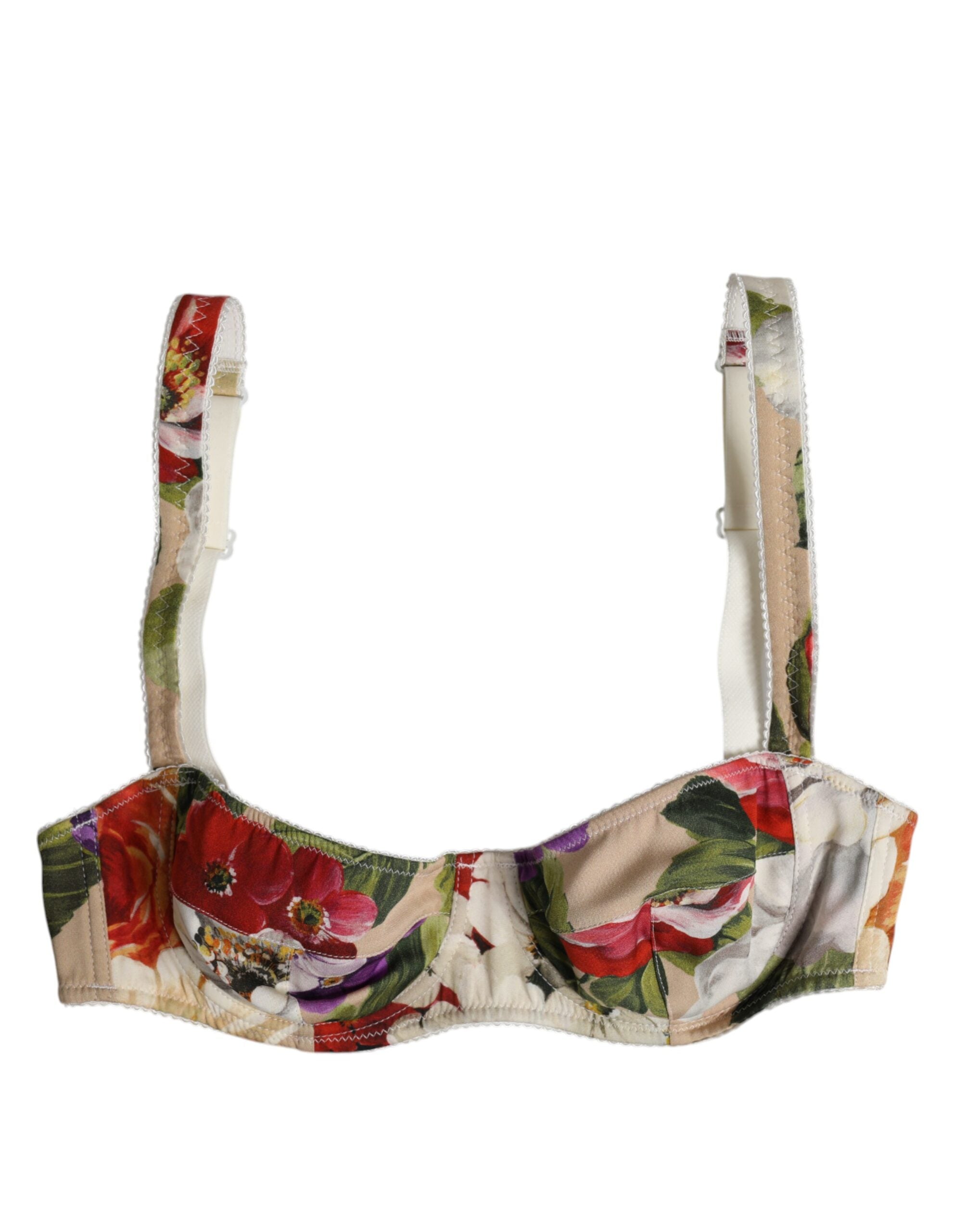Dolce & Gabbana Beige Floral Balconcino Underwired Bra Underwear