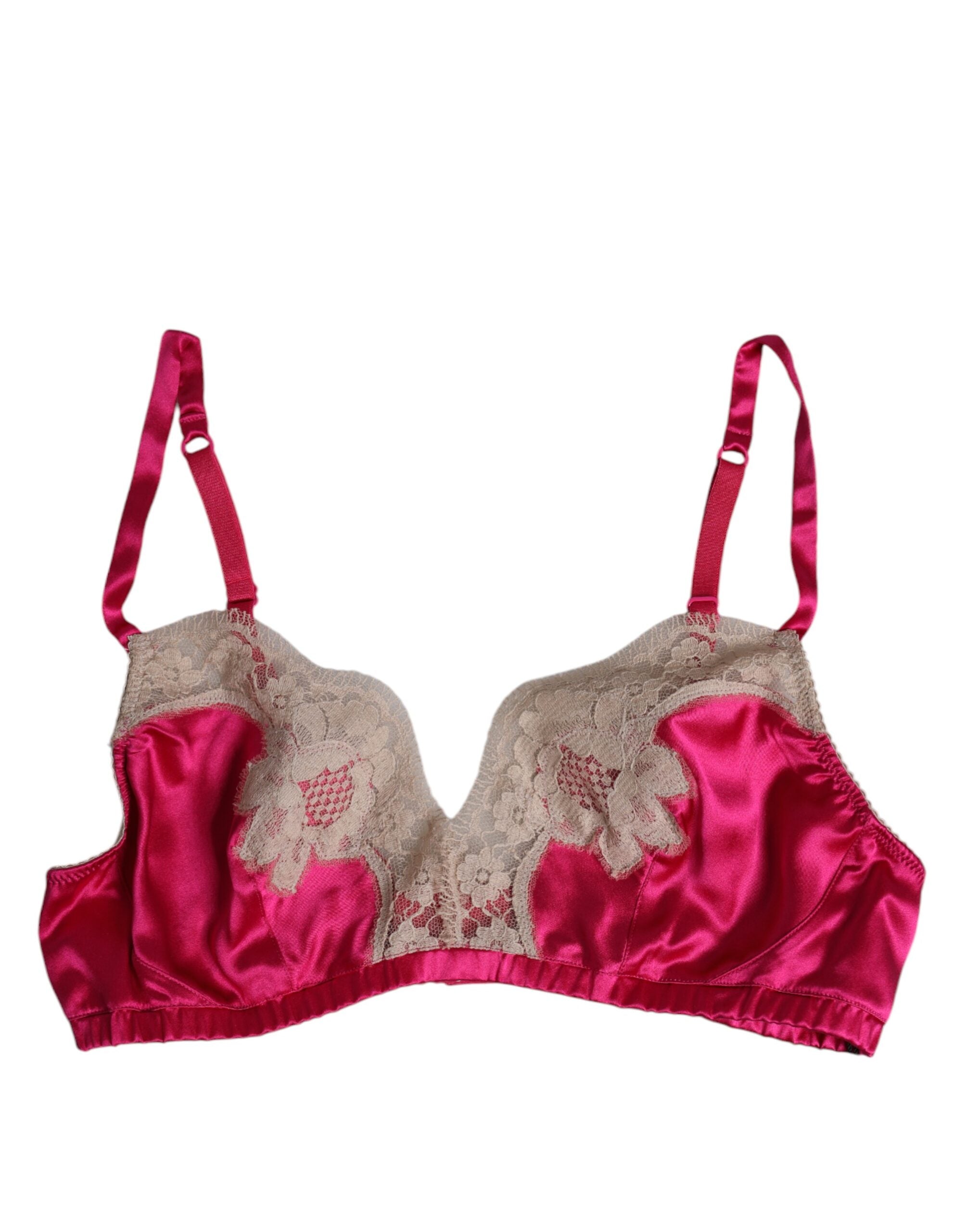 Dolce & Gabbana Magenta Floral Lace Silk Non Wire Bra Underwear