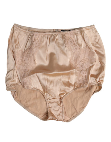 Dolce & Gabbana Beige Silk Lace High Waist Bikini Panty Underwear