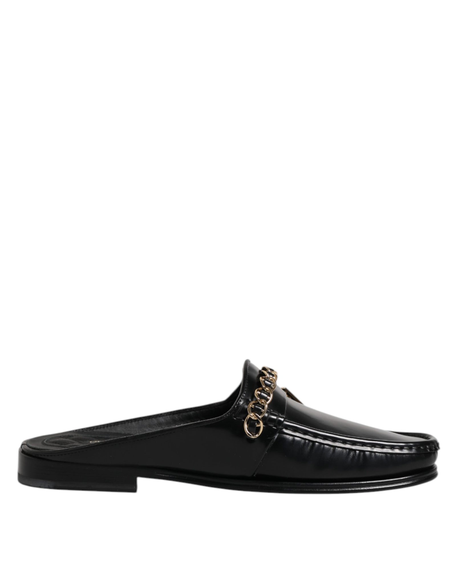 Dolce & Gabbana Black Leather DG Chain Embellished Sandals Shoes