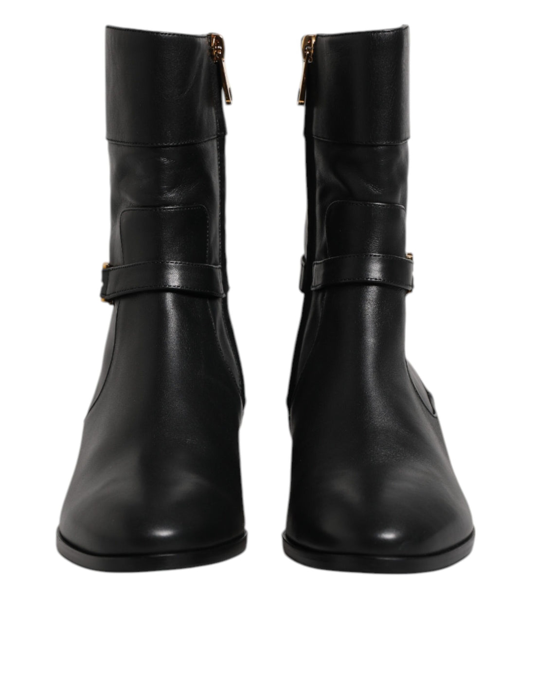 Dolce & Gabbana Black Leather Flats Logo Short Boots Shoes