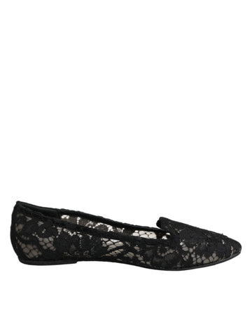Dolce & Gabbana Black Taormina Lace Slip On Flats Shoes