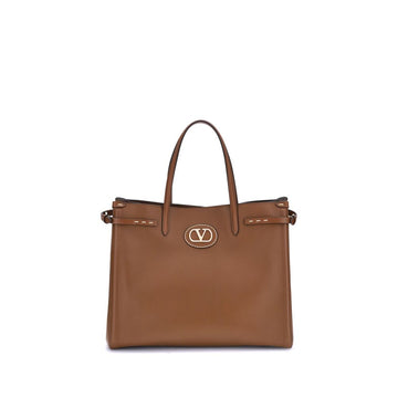 Valentino Garavani Brown Calf Leather Bos Taurus Shoulder Bag