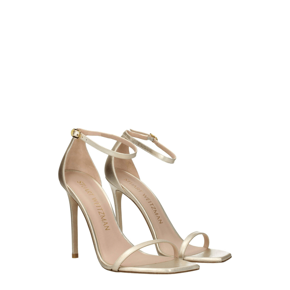 Stuart Weitzman Gold Leather Stiletto Heels Sandals