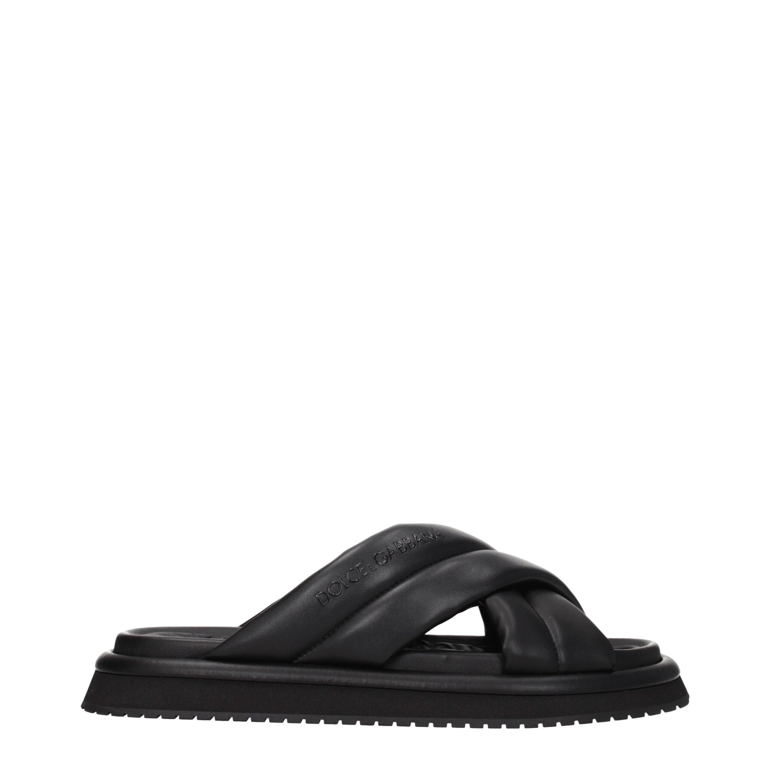 Dolce & Gabbana Black Leather Slippers
